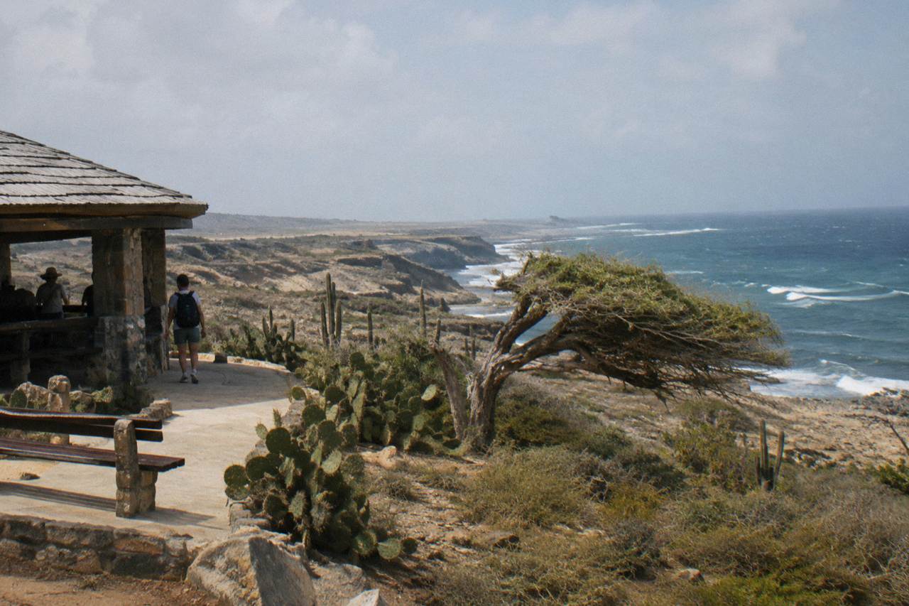 Rocky desert landscape of Arikok National Park meeting the blue north-east coast of Aruba
